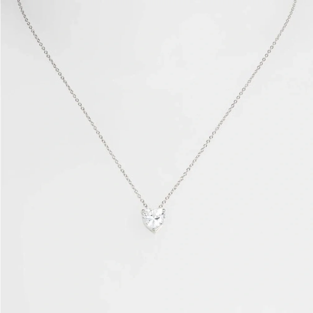 New Woman’s Heart Shape One Carat White Sapphire Sterling Silver Necklace